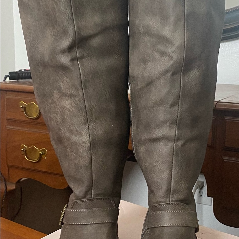Taupe Lace Up Knee High Boot - 8.5 Wide